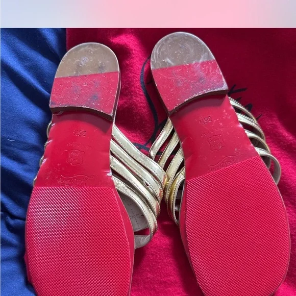Christian Louboutin Gold and White Sandals with Red Dust Bag